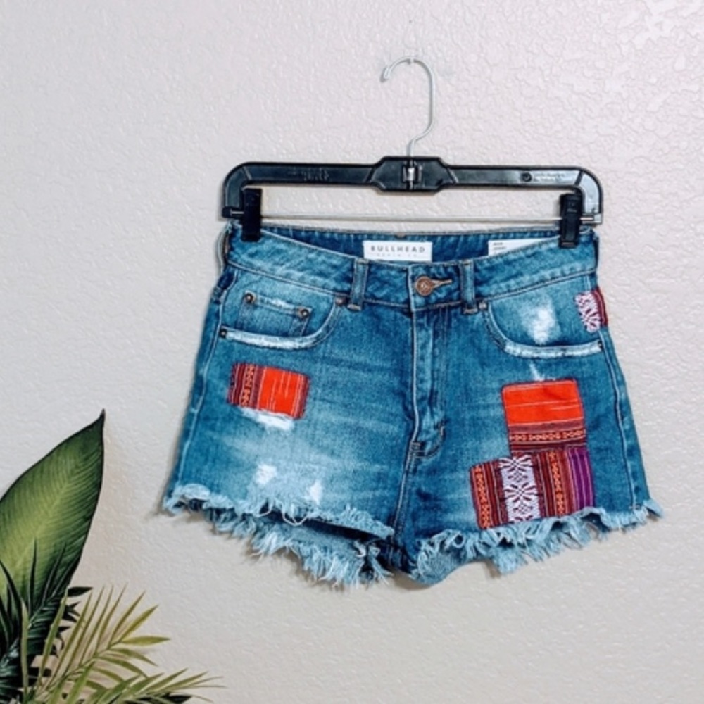 Tribal Patch Hi-Waisted Denim Mom Shorts